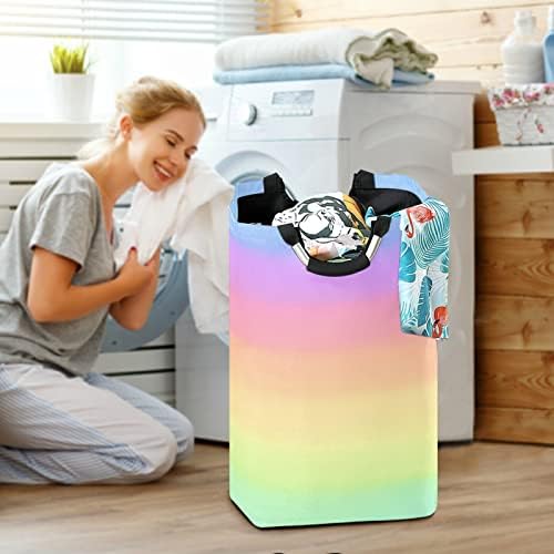 Xigua Rainbow Pastel Laundry Turmper, cestas de lavanderia grandes roupas dobráveis ​​com manobras de armazenamento para a