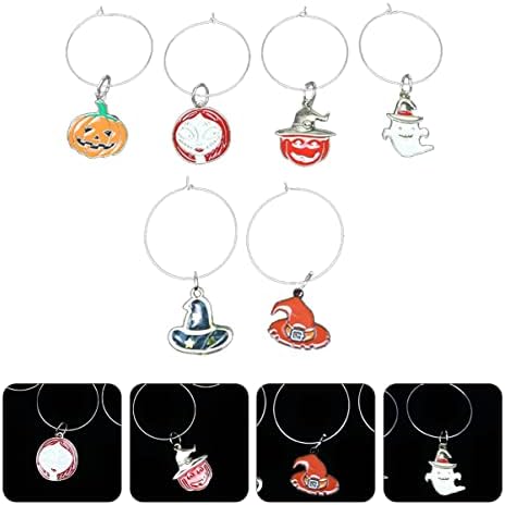 PretyZoom 18 PCs Halloween Tema Ferramentas de Identificação de vidro Copo de vinho Pingentes de vinho Anéis de vinho Charm de vidro