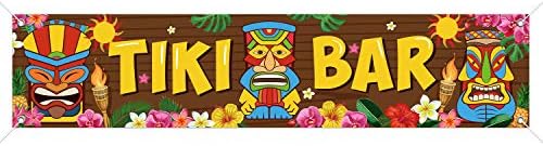 Luau Party Decoration Tiki Bar Banner Tiki decoração do havaí bandeira tropical Tiki Totem Tiki Bar Aloha Setters para decorações de hibiscus Carnival Wooden House Barn Cenário, 15,7 x 72 polegadas