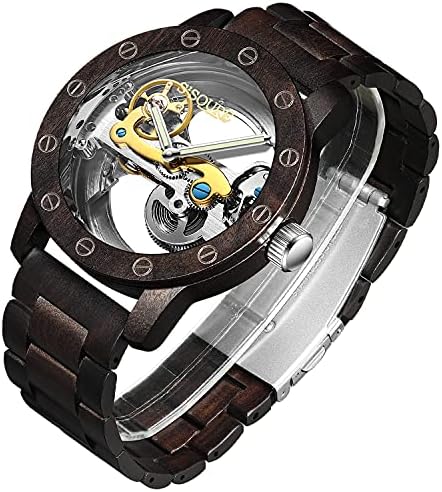 Relógios de madeira masculinos de s2sQure, relógio de pulso automático mecânico, relógios de luxo com esqueletos steampunk escavados