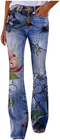 Calças de perna larga larga de Bell Firero Bell para mulheres com cintura alta zíper Floral Patchwork Plus Tamanho Bolsões clássicos calças