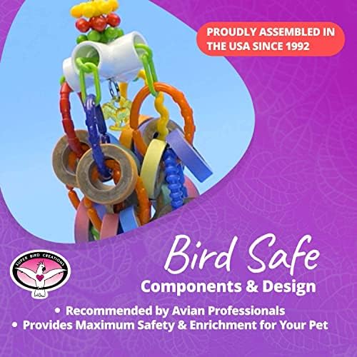 Super Bird Creations SB1107 Toy de pássaro em cascata de bagel, tamanho de pássaro grande, bagels recarregáveis, 15 ”x