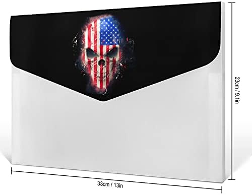 Bandeira Americana Angrades Skull Impresso As pastas de arquivo em expansão de acordeão Organizador de documentos decorativo