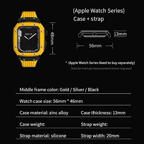 Caixa de relógio de liga dzhtus Strap para Apple Watch Series 7 6 5 4 SE 45mm 42mm 44mm Metal de borracha de metal de aço inoxidável Modificação de modificação Modification Kit Strap Strap