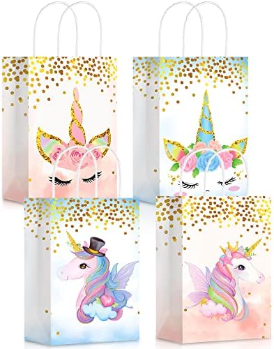 24pcs Unicorn Party Favor Bags Unicorn Goodie Gift Gift Sacors Reutiliza Unicorn Candy Goody Treat Bags Kraft Paper Sacag