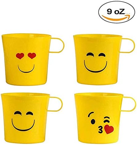 Emoji de plástico canecas de café exclusivas drinques - 4 pacote - 9 onças - emoticons xícaras de café, olhos de coração, óculos