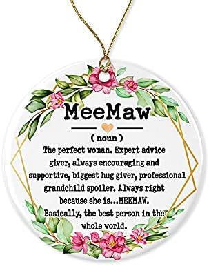 Wolfedesignpdd Meemaw Substantivo Ornamento - Ornamento de Natal para Meemaw - Ornamento do Dia das Mães - Meemaw Gifts - Definição de Meemaw - Mantenha impressa em ambos os lados