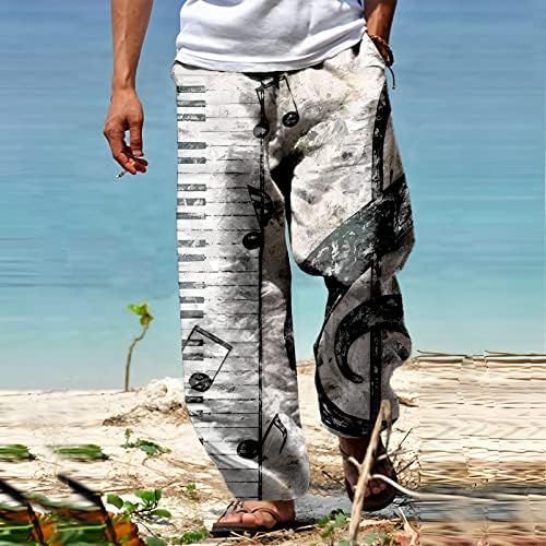 Miashui Sprinkle Workout calça masculino verão linho respirável como calça todas as calças de perna larga de amarração impressas