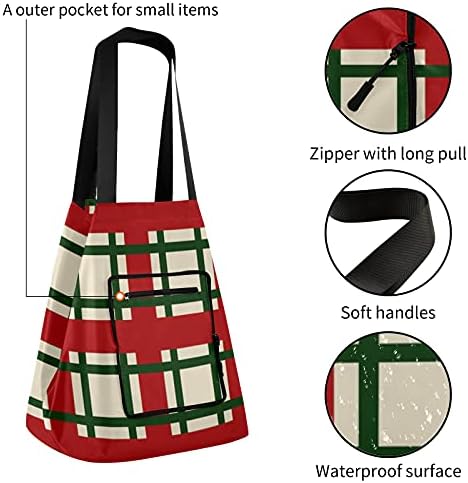 Listras vermelhas e verdes Bolsa de ombro dobrável Bolsa de supermercado reutilizável bolsa de compras para escolar