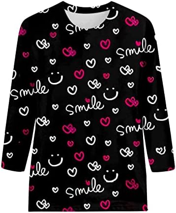 Dia dos namorados 3/4 camisas de manga longa para mulheres Moda Heart Lips Prind Tunic Tops Pullover Tees camisa
