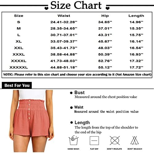 Uqrzau Women's Summer Shorts 2023 Botão de cintura alta de cor alta Decorativa Casual shorts retos de caminhada