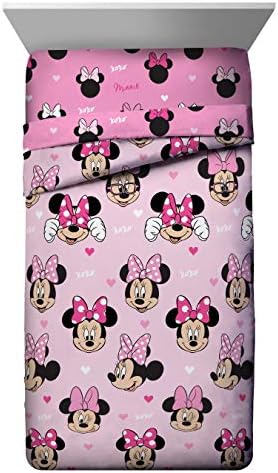 Jay Franco Disney Minnie Mouse Hearts n Love Twin Consolador - Casas de cama reversíveis de crianças super suaves - Microfibra