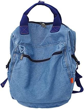 Canvas Backpack Lightweight Travel Daypack Student Rucksack Laptop Bolsa de jeans de jeans de jeans para mulheres azuis