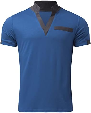 Masculino camisetas masculinas verão camiseta sólida stand stand colar V pescoço de manga curta tamas