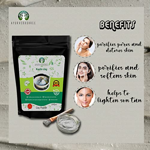 Ayurvedashree Kaolin Clay 200 g | Argila suave para pacote de rosto | Cuidado com a pele | Limpa poro de pele | Esfolia