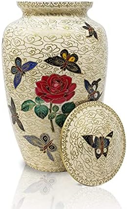 Borboletas de artesanato precioso na cremação floral rosa urna - de urna funerária adulta artesanal - urna grande
