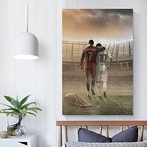 Estrelas de futebol Cristiano Ronaldo e Lionel Messi Canvas Poster Poster Poster Hanger Scroll Posters de tela Decorativa Pintura pendurada Resta de decoração de arte de parede 12x18inch