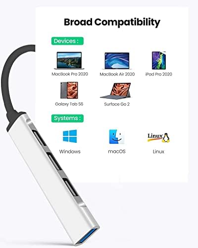 Extensões USB USB Hub AUORANGE, Estação de acoplamento 4-Porta USB 3.0 Hub 2.0 Hub, interface Tipo C Adaptador de cubo USB Ultra-Slim Type-C com carregamento para MacBook, Mac Pro, Mac mini, IMAC, Surface Pro, XPS, PC
