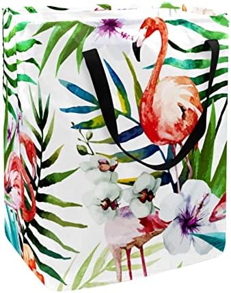 Tropical White Leaf Flamingo Prinha Lavanderia dobrável Cestas de lavanderia de 60l de lavanderia de roupas de roupas de roupas