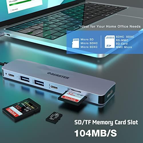 USB C Hub, 7 em 1 Adaptador USB C com 4K HDMI, USB C 3.0, 2 USB 3.0, 100W PD, SD/TF Card Reader USB C Dock Compatível