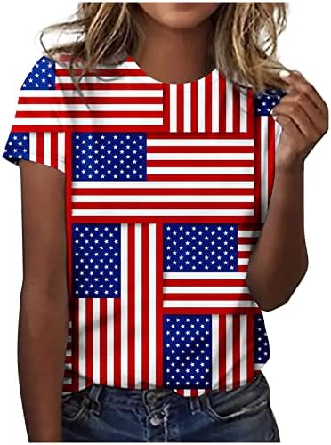 American Flag Shirt for Women 4 de julho Dia Independência Impressão Casual Casual pesco