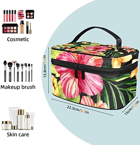 Bolsa de maquiagem portátil ECMrad Flores aquarela de verão Imprima grande capacidade com zíper adequado para meninas