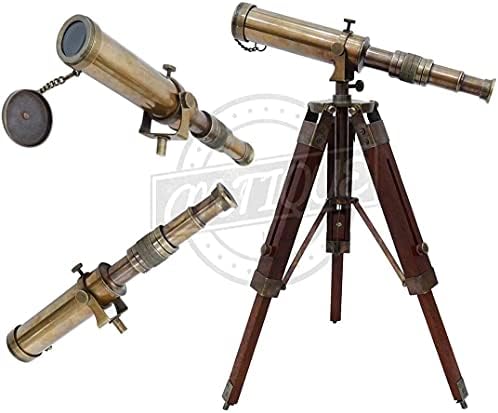 Telescópio Victoria de latão antigo com um presente de decoração de nádegas de madeira de madeira vintage para homens de