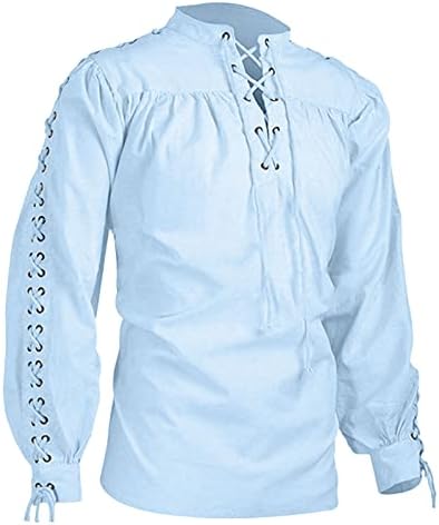 UANGKOU Camisas góticas étnicas vintage para homens Men's Medieval Pirate Shirt Bandagem de manga longa Topss