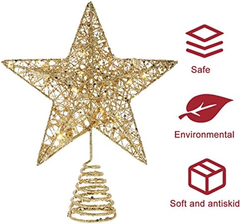 Christmas Star Tree Topper Ornament: 20cm Glitter 3D Golden Xmas Star Treetop Holiday Tree Decoration Party Favors Supplies for Festive