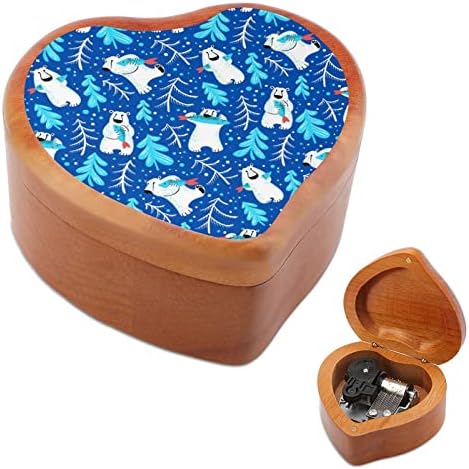 Ursos polares engraçados com peixes caixas de música de madeira antigas presentes de caixa musical para aniversário