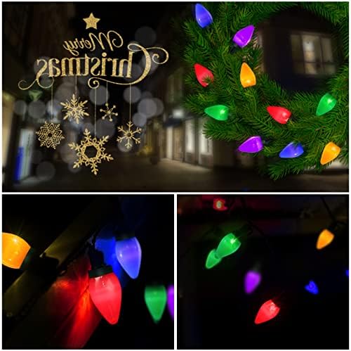 Anyofosy Christmas Lights, 49,2 pés 100 LEDS C7 plugue conectável Strings Lights 8 Modos com tempo de ativação automática/desativado para o Natal Garland Patio Pátio de Natal Indoor Decorações de Natal WC-100