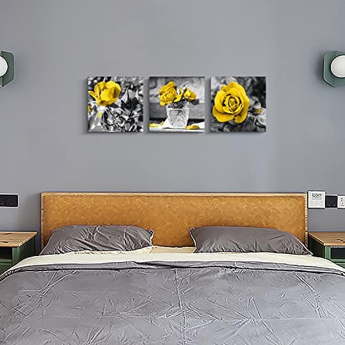 Arte de parede de lona para decoração de parede de quarto para cozinha decoração de sala de estar decoração de parede decorações de parede de parede preto e branco Fotos de arte de arte amarelo flores de tela