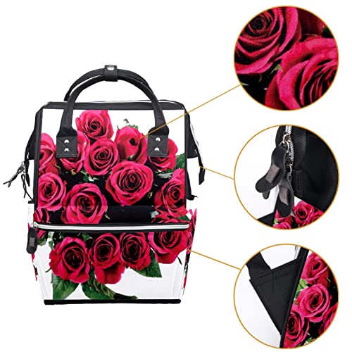 Lorvies Rose Flower Love Greeb Romântico Folhas de fraldas Mochila, mochila de viagem Muti-Função de grande capacidade