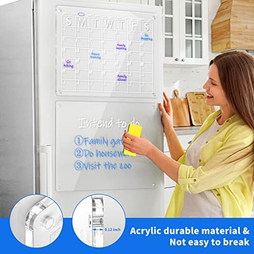 Aitee Acrélico Magnético Apagação a seco e calendário para geladeira, conjunto claro de 2 para o planejador reutilizável da geladeira,