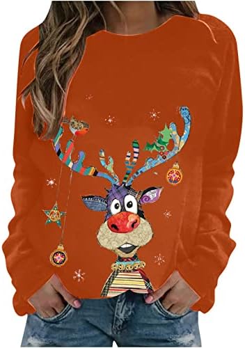 Narhbrg Christmas Tops for Women Fofte Rena Prinha casual casual de manga longa de pullocatrifatizes de pullocatrinha de pullocatrinha