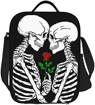 Love Skull Saco de lancheira isolada à prova d'água durável, Sketeton Flower Reutiler Cooler Termal Tote Lunch Boites