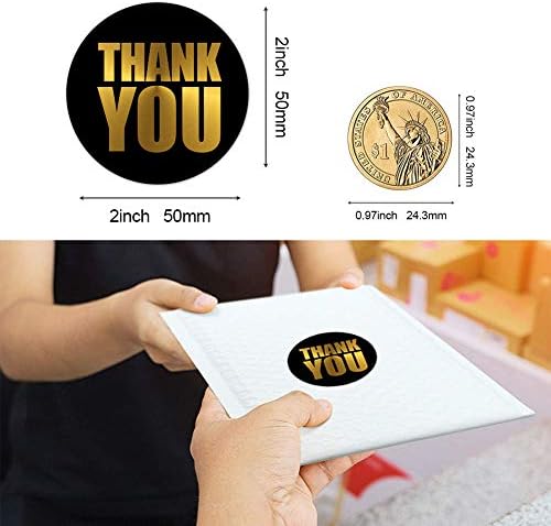 GRANDE Black Thank You adesivos 2 polegadas - Rótulos de círculo de vedação personalizados de papel alumínio, ideal