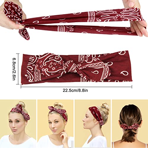 Eyxformula 6 PCs Bandana Bandana - Bandes de cabeça de arco de amarração para mulheres - Elastic Paisley Print Print Hair Band Headwrap for Makeup Yoga Spa de Spa de Lavagem - Acessórios para Meninas, Mulheres