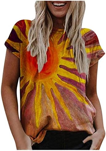 Camisetas de verão feminino Tiador colorido Tiador curto Tops Crew Crew Blouse Casual Graphic Blouse PLUS TAMANHA