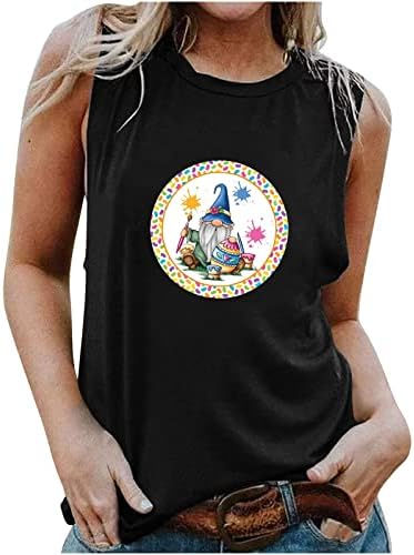 Camisas de camisetas da Páscoa para mulheres Tanque de impressão Gnome Top topo