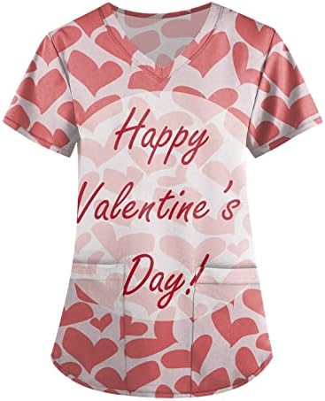Imprimir uniformes de enfermagem para mulheres, camisas de pescoço em V Camisetas em Valentim de manga curta Tops de tamanho