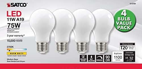 Iluminação nuvo branca macia 11 watts A19 LED lâmpada com 2700k e 1100 lúmens, pacote de 4