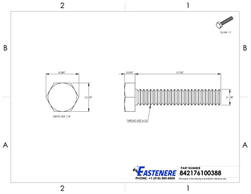 6-32 x 3/4 de parafusos de tampa da cabeça hexagonal, aço inoxidável 18-8, rosca completa, acabamento simples, ponto