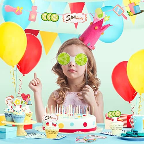 29pcs Spa Birthday Party Supplies for Girls With Spa Photo Booth adereços, Toppers de cupcakes de spa infantil,