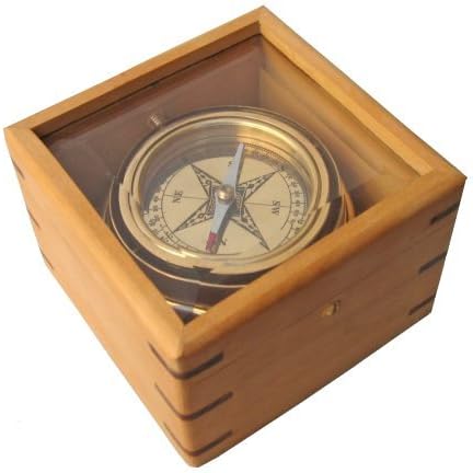 BRASS Desktop Gimbaled Compass 4.5 com estojo de madeira - coleção náutica