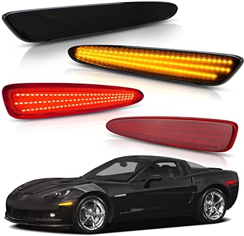 Kits de luz do marcador lateral do Bestview LED para Chevy Corvette C6 2005-2013 Frente âmbar traseiro Red Signal Bumper Marker Lamps,