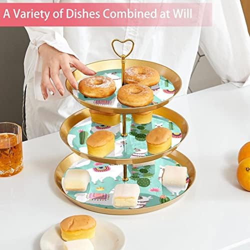 Stands de bolo Conjunto de 3, lhama fofa e cacto para pedestal Tabela de tabela de sobremesa Cupcake Stand para Celebração do chá