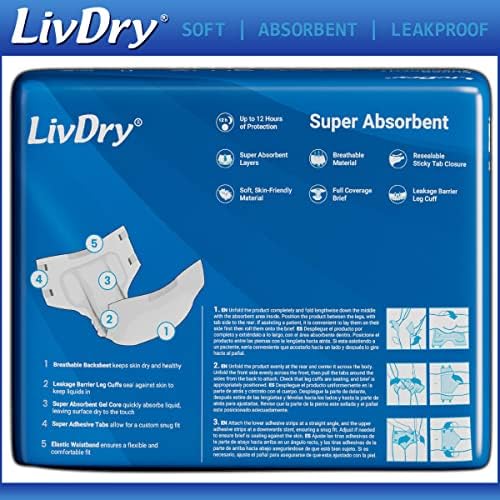 Megabriefs de Livdry, cuecas adultas com guias, roupas íntimas de incontinência super absorvente, alta absorção com proteção contra