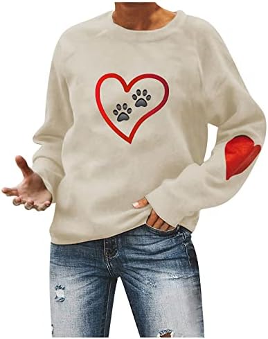 Feliz Dia dos Namorados Camisas do pescoço redondo moletons de manga longa amam camisetas de camisetas gráficas do coração camisetas