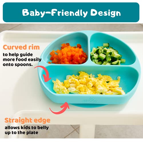 Conjunto de alimentação de bebê de silicone | Placa de sucção para crianças + babador + colher dobrável | BPA grátis |